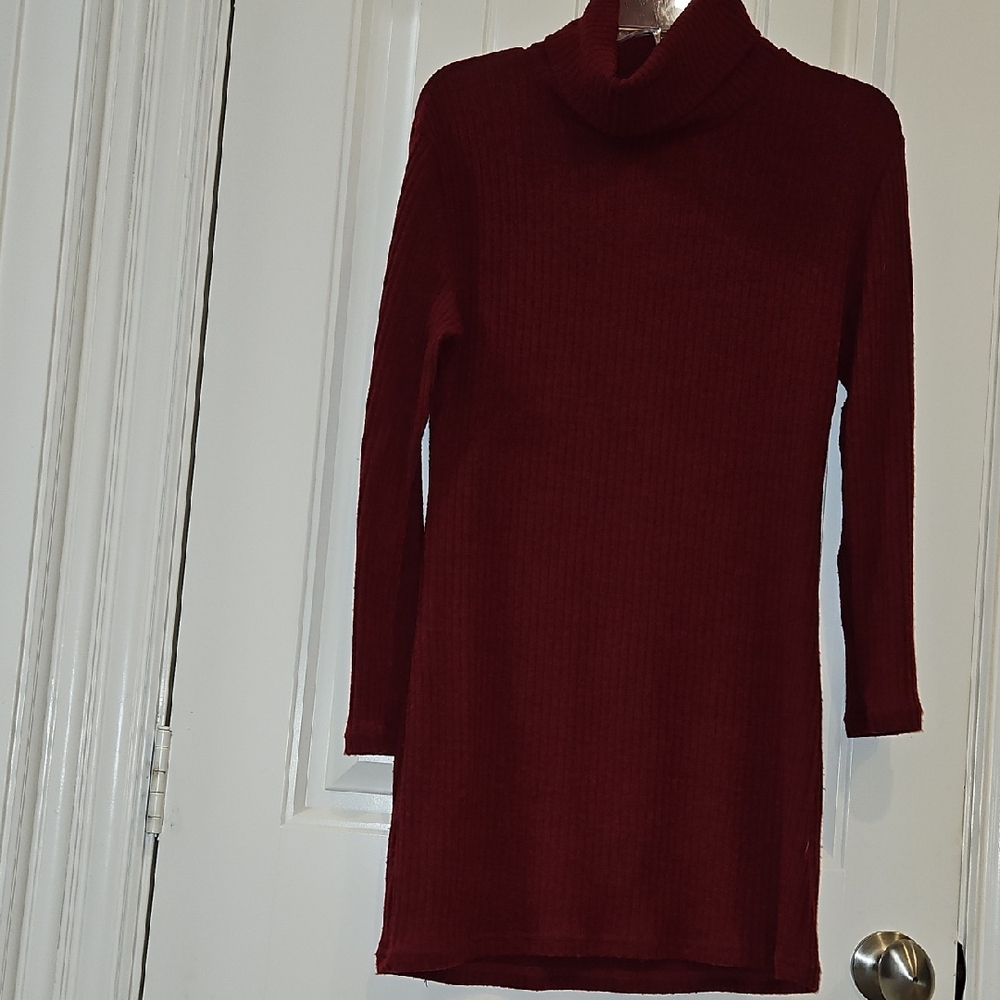 Chic Burgundy Knit Turtleneck Dress